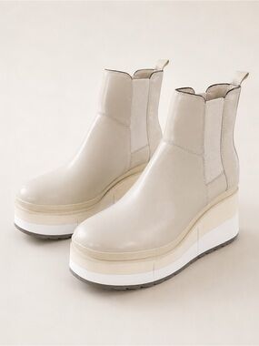 Naked Feet Guild Leather Platform Chelsea Chunky Boots Womens 10 Khaki Beige